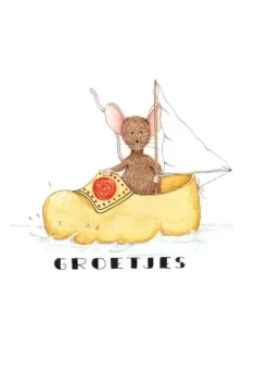 Anillustration Ansichtkaart Muis zeilen in klomp