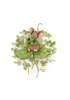 Anillustration Ansichtkaart Muis op/met klavertje vier