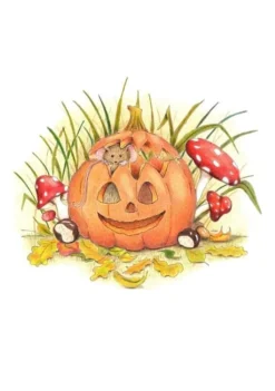 Anillustration Ansichtkaart Muisje in pompoen