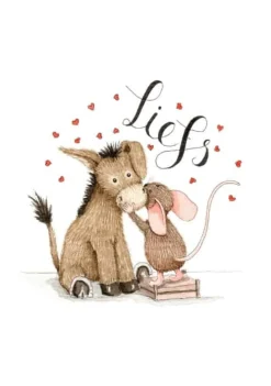 Anillustration Ansichtkaart Ezel & muis liefs met hartjes