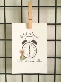 Anillustration Ansichtkaart Gefeliciteerd met de nieuwe wekker