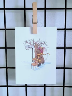Anillustration Ansichtkaart Schaatsend muisje koek&zopie