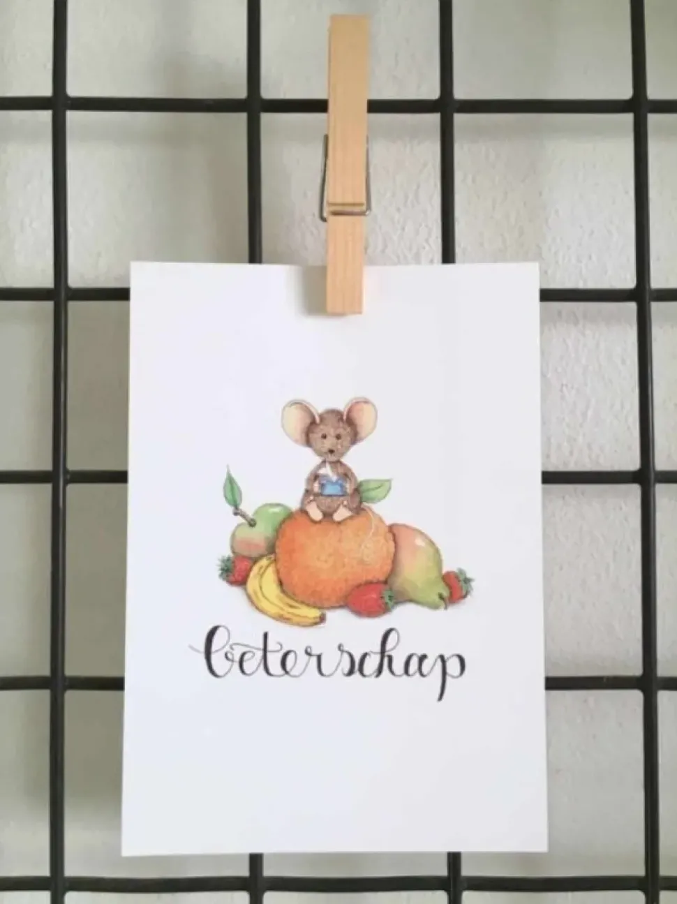 Anillustration Ansichtkaart Beterschap muis op fruit