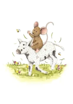 Anillustration Ansichtkaart Muisje zit op lammetje