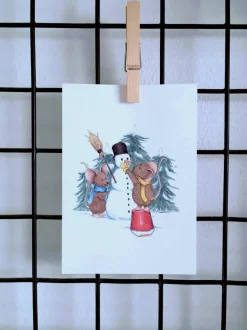 Anillustration Ansichtkaart Muisjes maken sneeuwpop