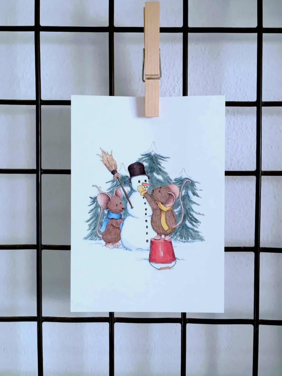 Anillustration Ansichtkaart Muisjes maken sneeuwpop