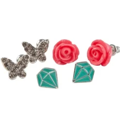 Boutique Rose Studded Earrings, 3 Sets