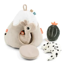 Done by Deer Rammelaar en Activiteitenknuffel Spiegel Jelly Mustard