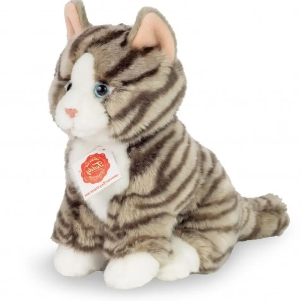 Hermann Teddy Knuffel Kat Grijs Getijgerd Zittend
