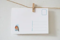 Lotte Drouen Ansichtkaart Roodborstje met bloemen