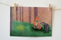 Lotte Drouen Wenskaart Liefde tussen Vos en Das