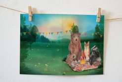 Lotte Drouen Wenskaart Picknicken met Bosdieren