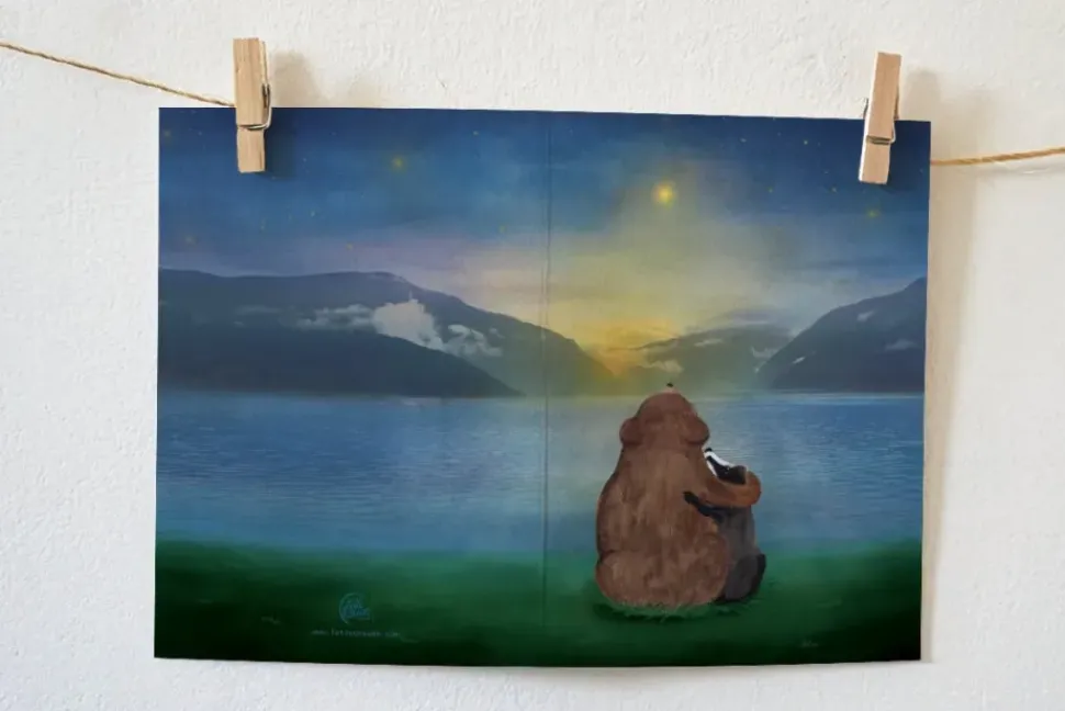 Lotte Drouen Wenskaart Troost Beer en Das