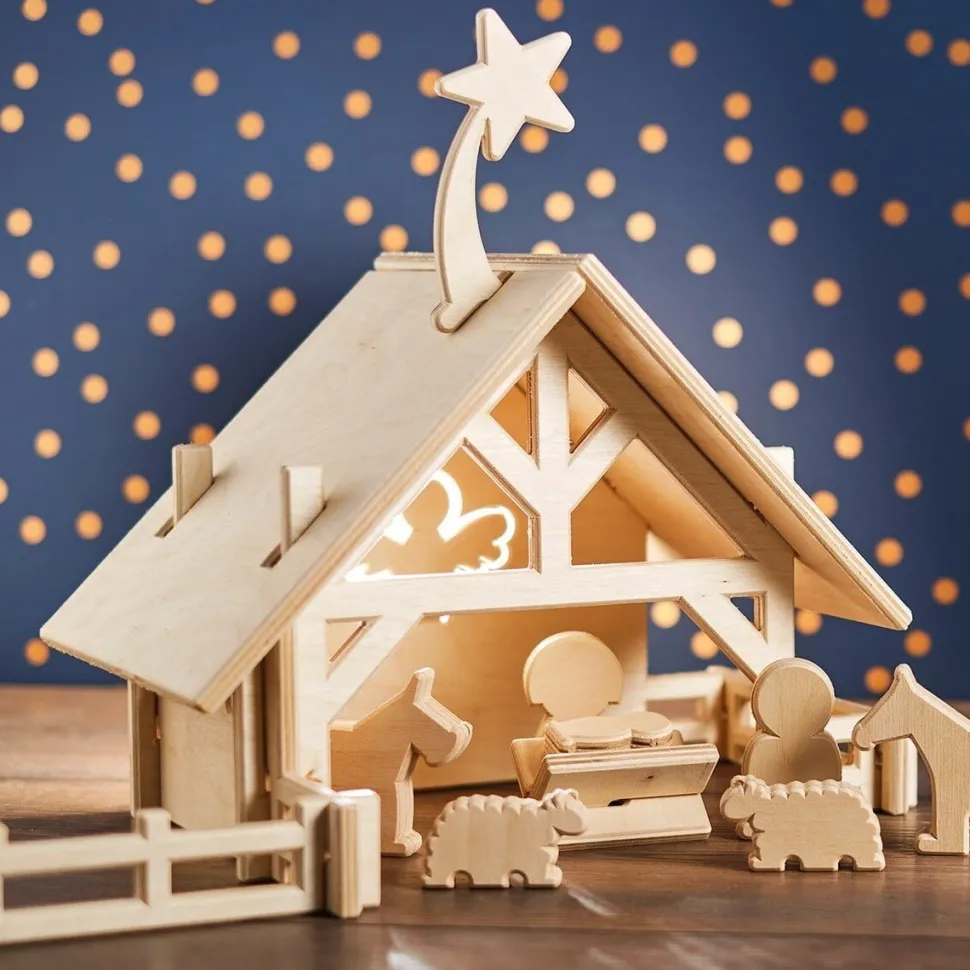 lovelties Kerststal met 12 Figuurtjes Hout