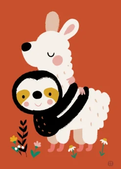 Postkaart Sloth alpaca hug