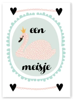 Wenskaart Een Meisje (zwaan)