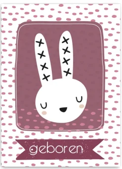 Wenskaart geboren (konijntje roze)