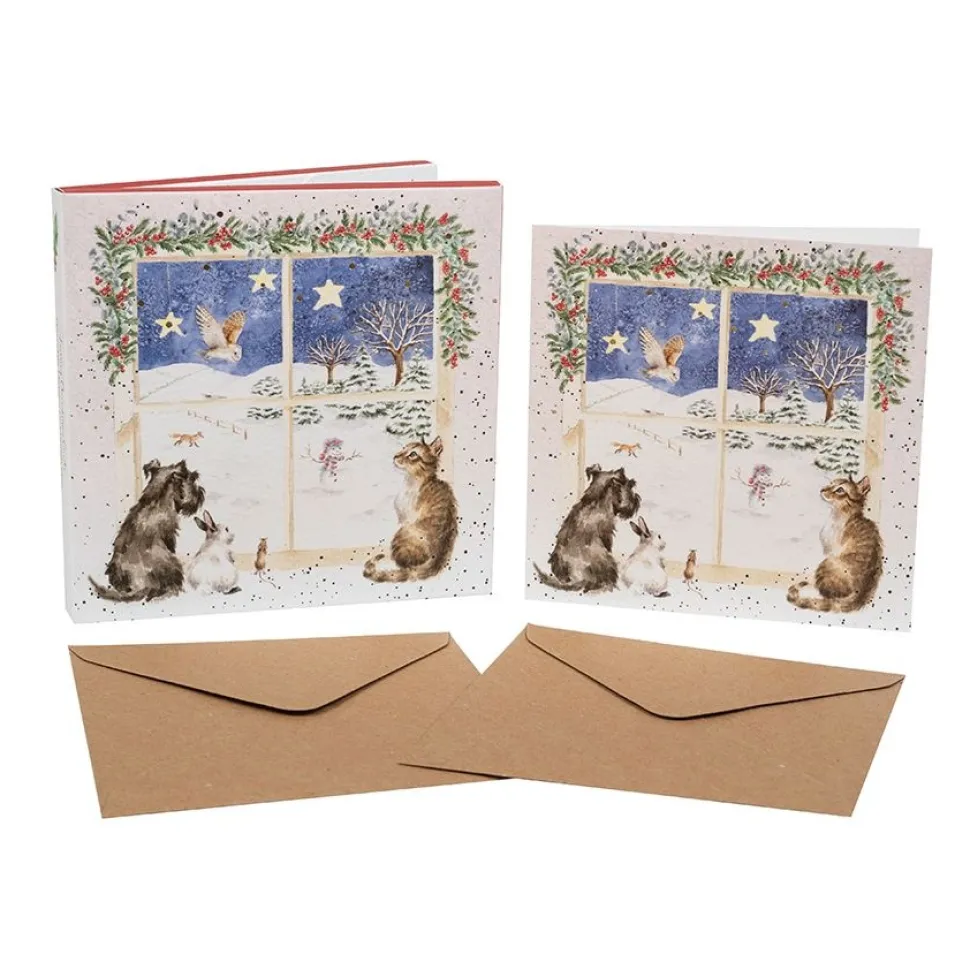 Wrendale Designs Kerstkaarten Joy to the world (Christmas Window) Set 8-delig